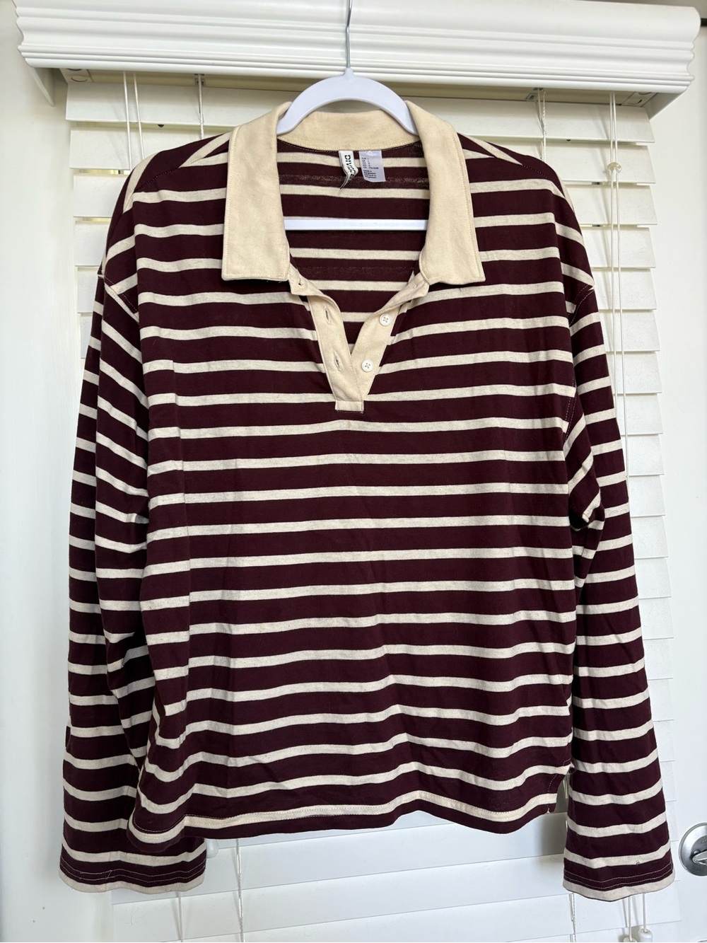 Burgundy and Cream Striped Rugby Top